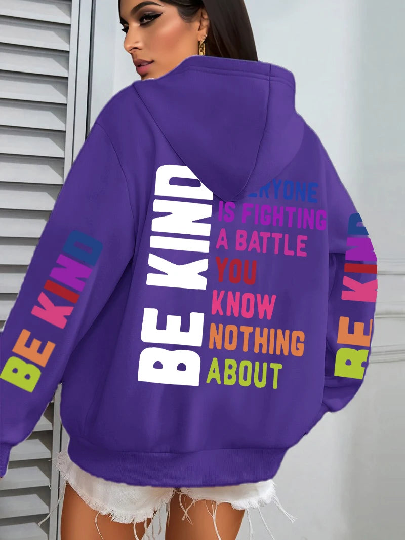 FREEME™ Be Kind Hoodie - Letter Print Fleece | Positive Vibes Streetwear