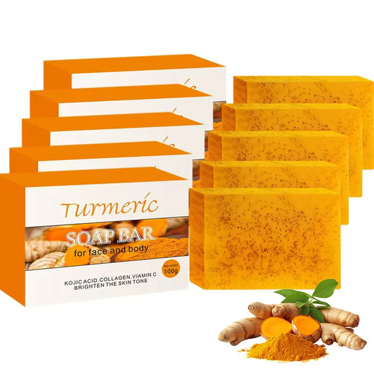 FREEME™ Turmeric & Kojic Acid Handmade Soap Set - 5pc Natural Brightening Bar for Face & Body