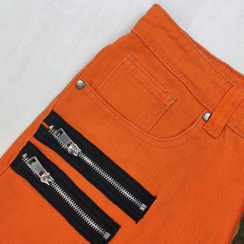 FREEME™ Men's Ripped Camo Color Block Jeans - Slim Fit Straight Leg Overalls