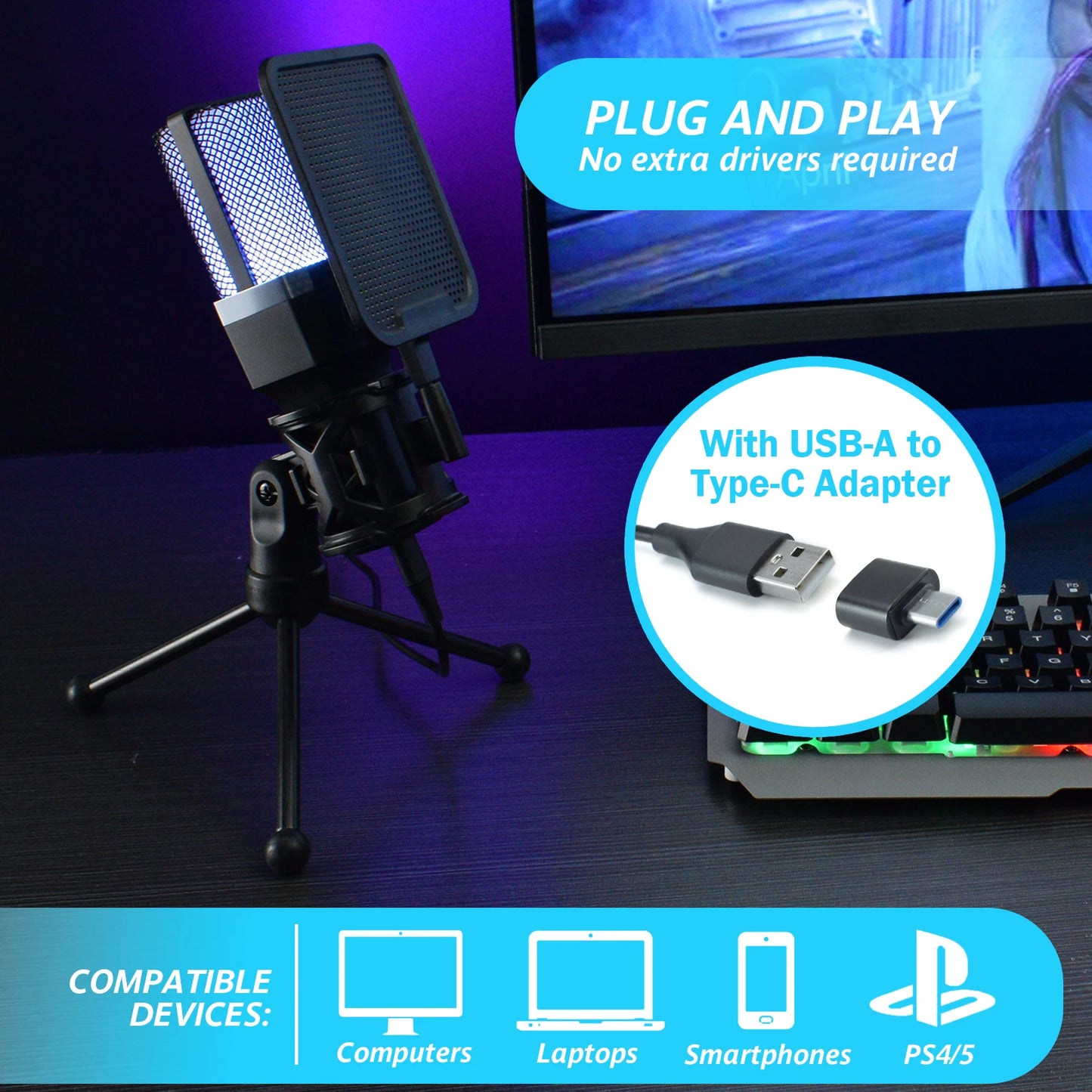 FREEME™ USB Condenser Microphone Kit - PC & Laptop Mic for Gaming, Streaming & Podcasting