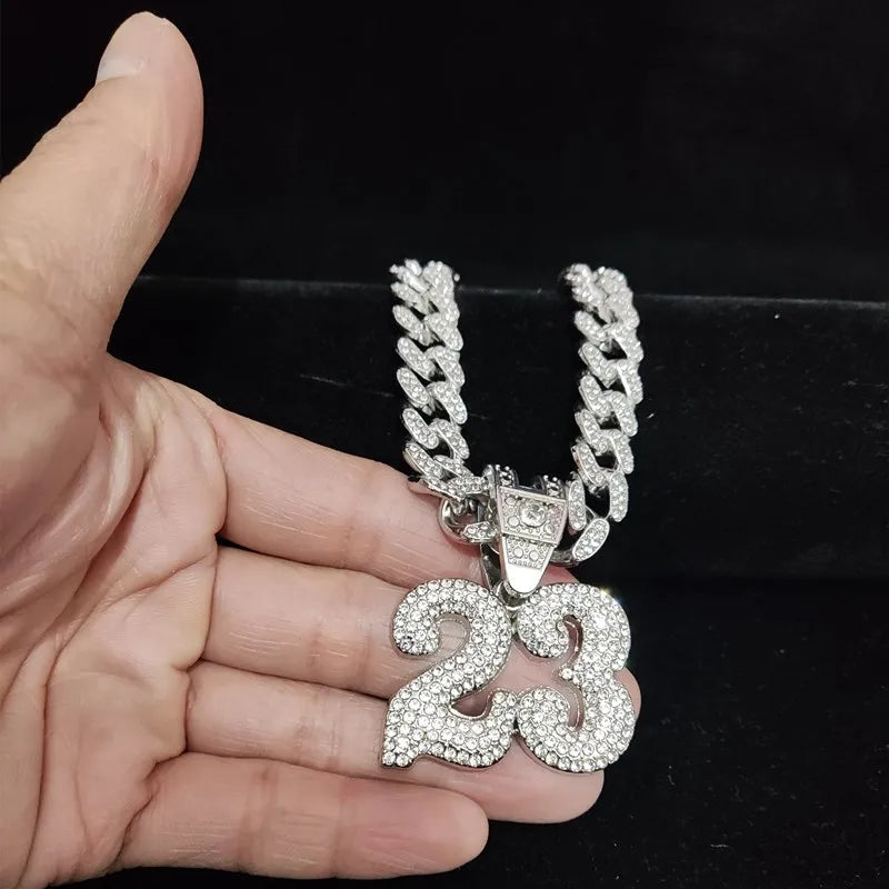 FREEME™ Hip Hop Number 23 Iced Out Pendant Necklace - Crystal Cuban Chain Unisex Jewelry