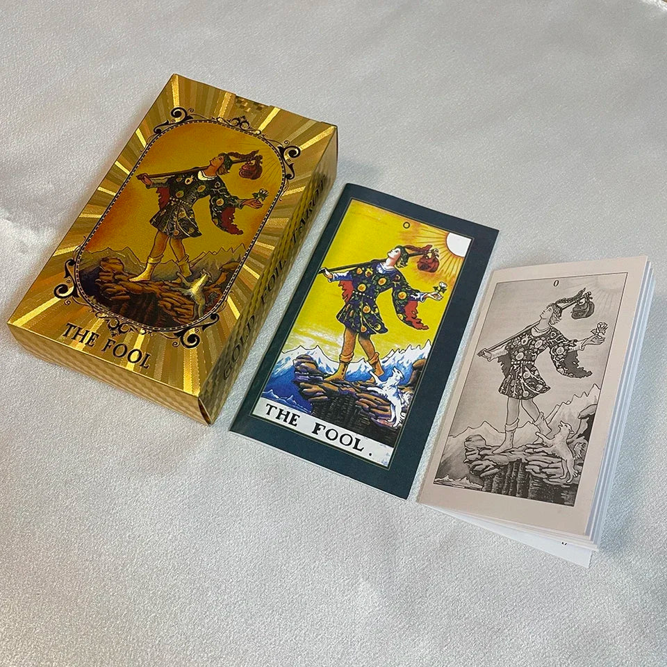 FREEME™ Golden Foil Bilingual Tarot Card Deck - English & Spanish Divination Set with Guide