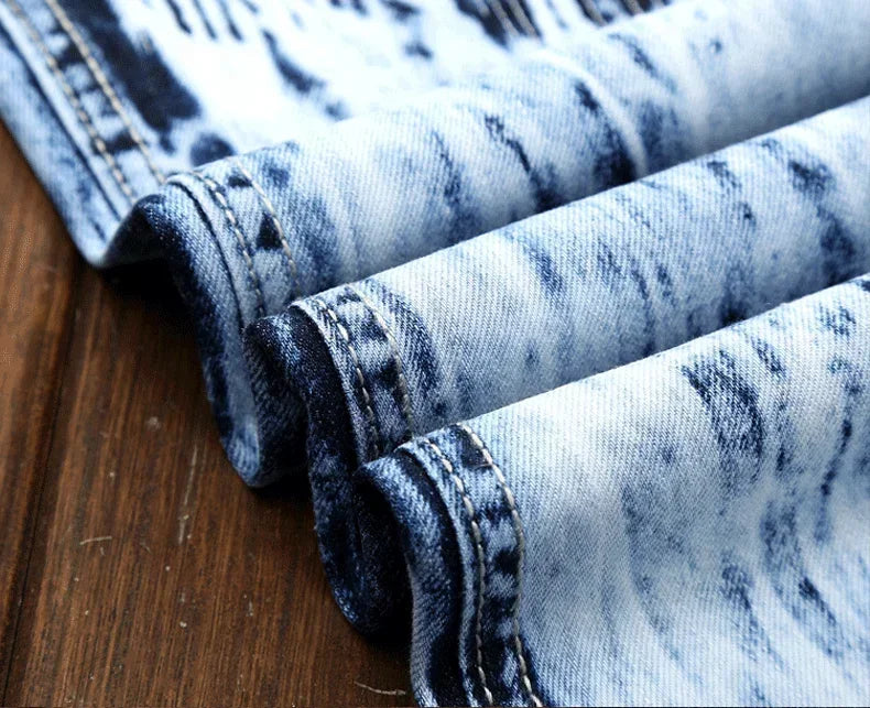FREEME™ Men's Embroidered Patchwork Ripped Jeans - Slim Fit Motorcycle Denim