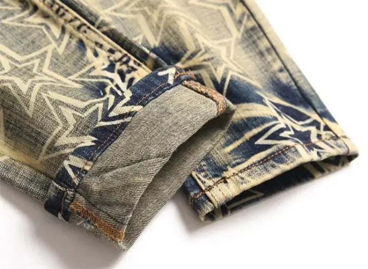FREEME™ Men's Retro Distressed Patch Slim Fit Jeans - High Street Streetwear Denim