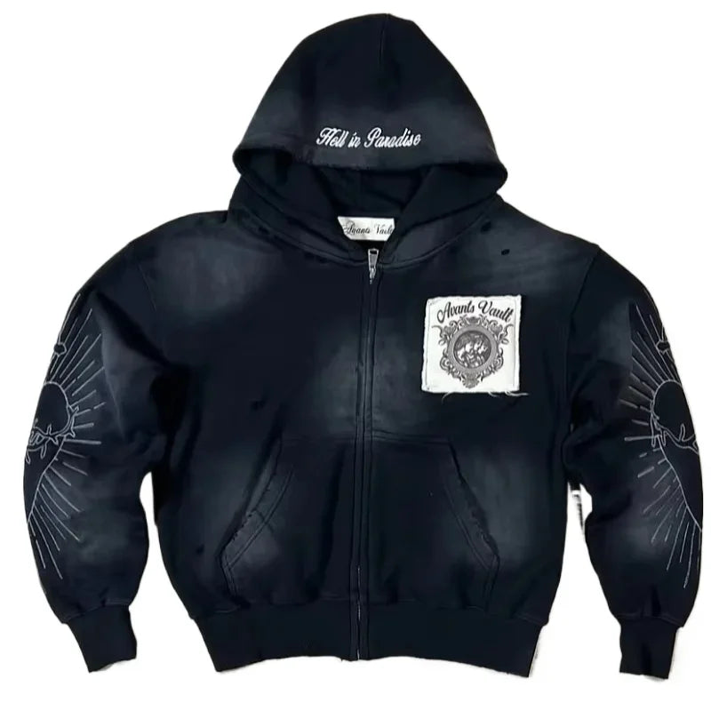 FREEME™ Y2K Hip Hop Zipper Hoodie - Vintage Streetwear | Unisex Fleece