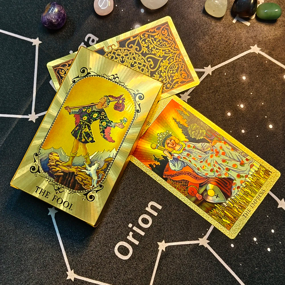 FREEME™ Gold Tarot Card Deck with Booklet - Waterproof Astrology Oracle Divination Set