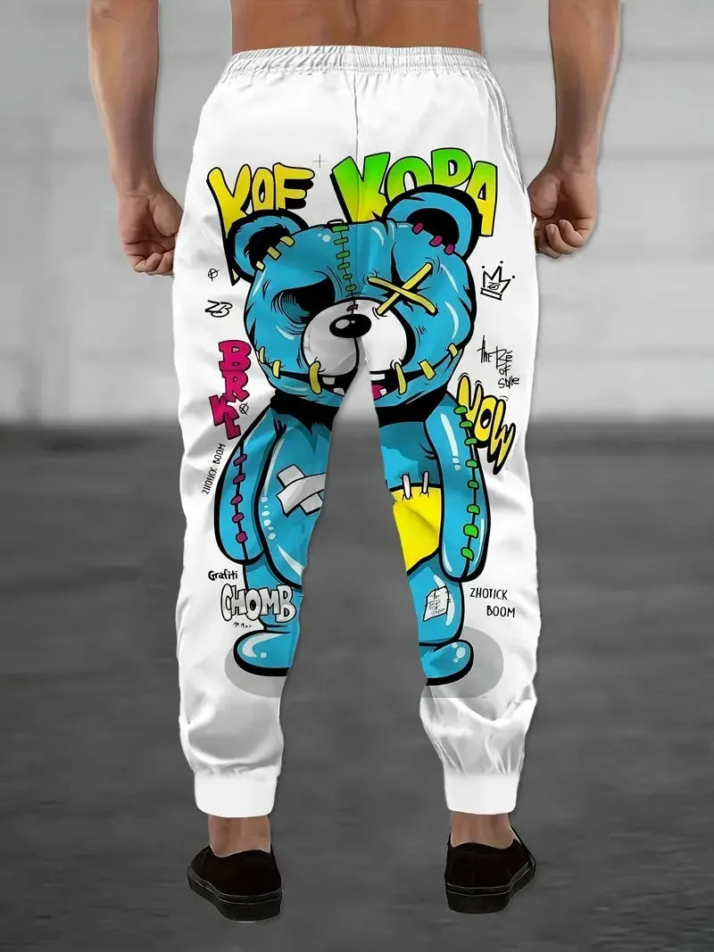 FREEME™ 3D Bear Print Men's Jogger Trousers - Casual Sporty Breathable Spring & Autumn Pants