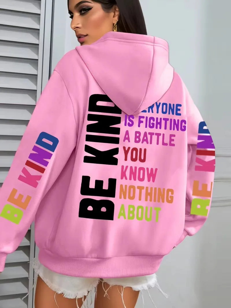FREEME™ Be Kind Hoodie - Letter Print Fleece | Positive Vibes Streetwear