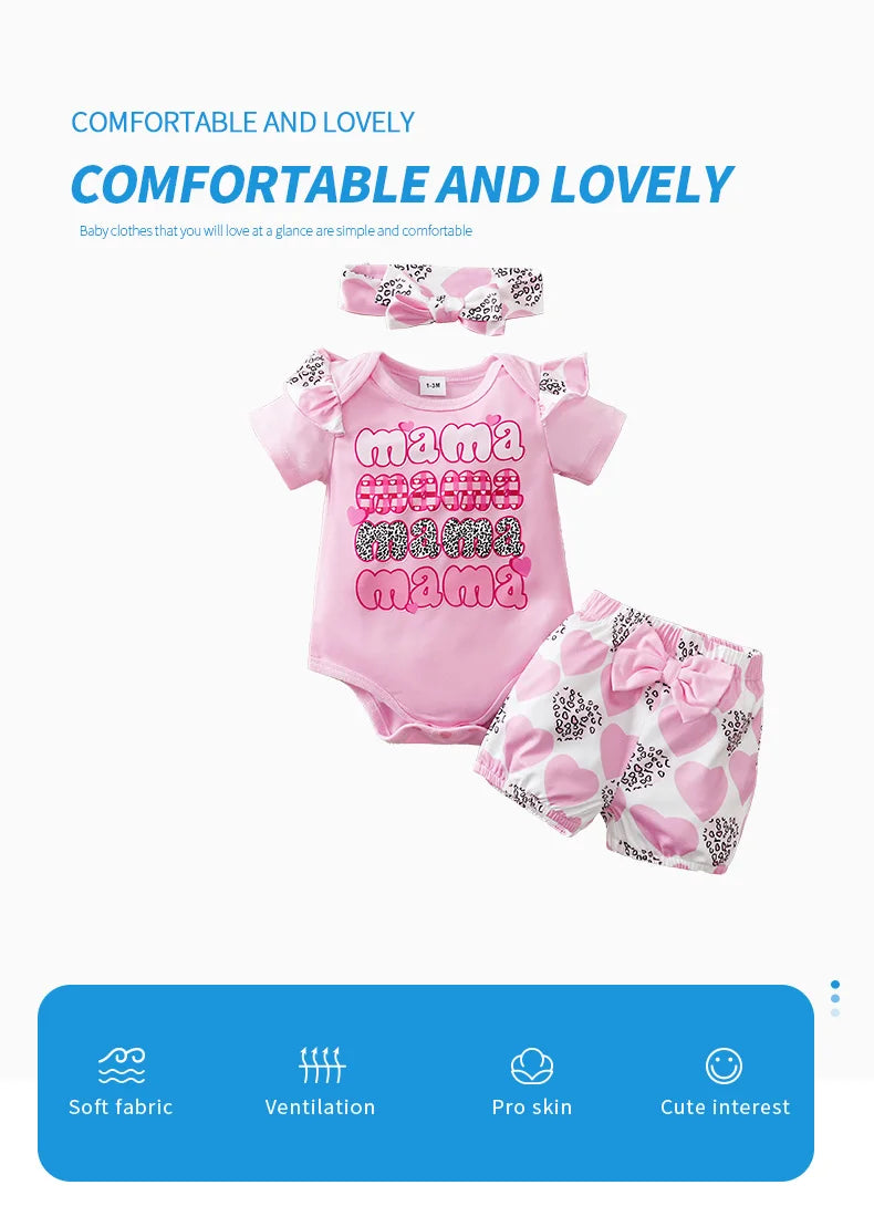 FREEME™ Mother's Day Baby Girl 3-Piece Set - Pink Hearts & Bow Design for 0-18 Months