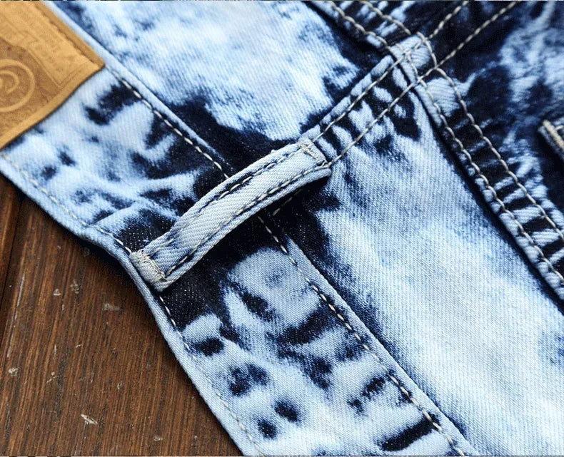 FREEME™ Men's Embroidered Patchwork Ripped Jeans - Slim Fit Motorcycle Denim