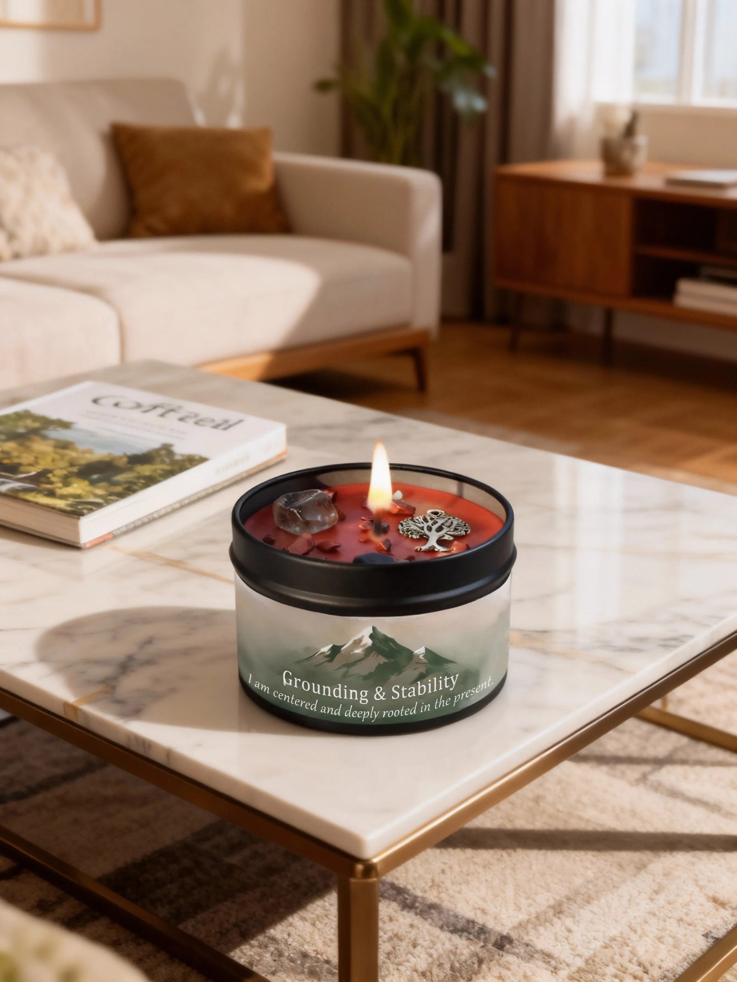 FREEME™ Vetiver & Cedarwood Crystal Candle - 3oz Grounding Scented Candle with Crystals