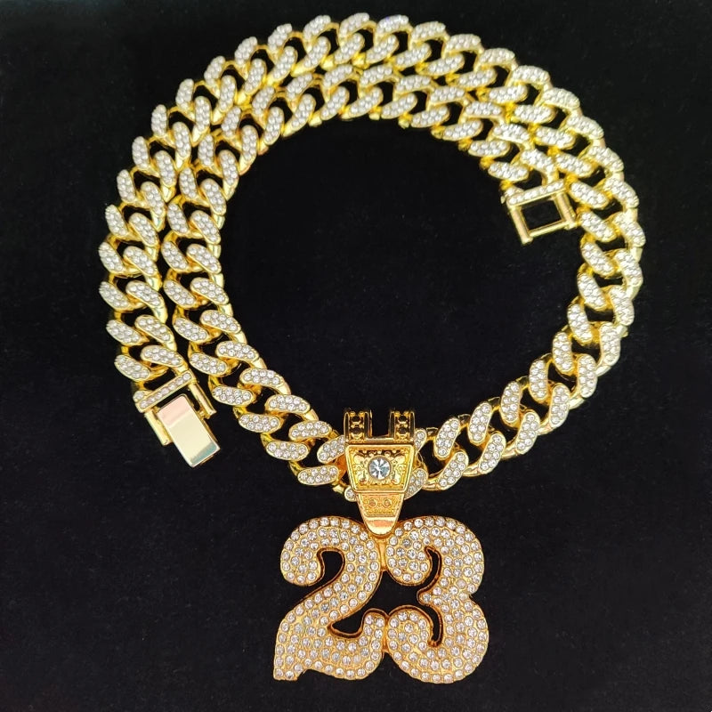 FREEME™ Hip Hop Number 23 Iced Out Pendant Necklace - Crystal Cuban Chain Unisex Jewelry