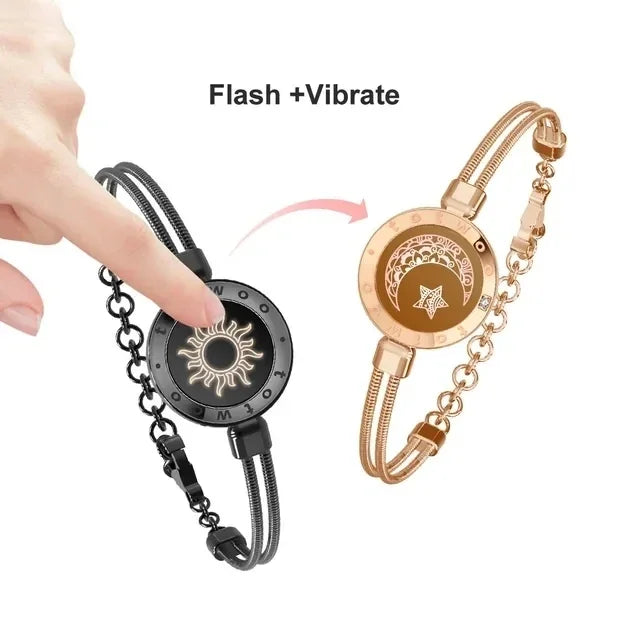 FREEME™ Long Distance Touch Bracelets for Couples - Light Up & Vibrate Smart Sun & Moon Love Bracelet Set