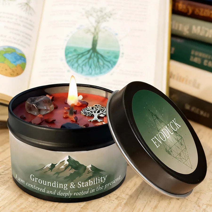 FREEME™ Vetiver & Cedarwood Crystal Candle - 3oz Grounding Scented Candle with Crystals