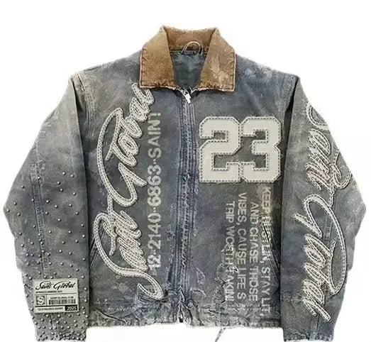 FREEME™ Y2K Denim Jacket & Jeans Set - Hip Hop Patchwork Embroidered Suit