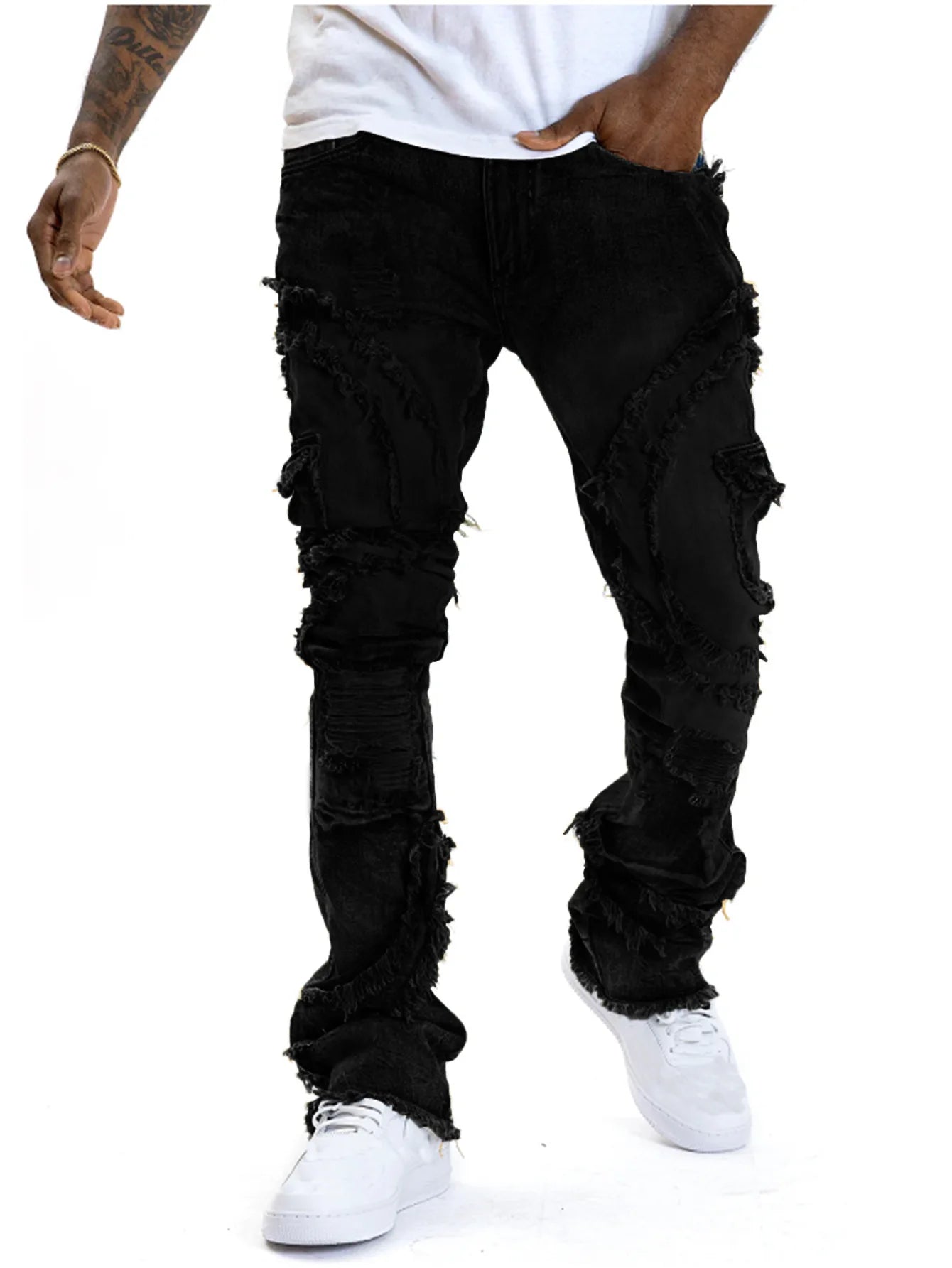 FREEME™ Men's Punk Ripped Flared Jeans - Retro Tassel Elastic Streetwear