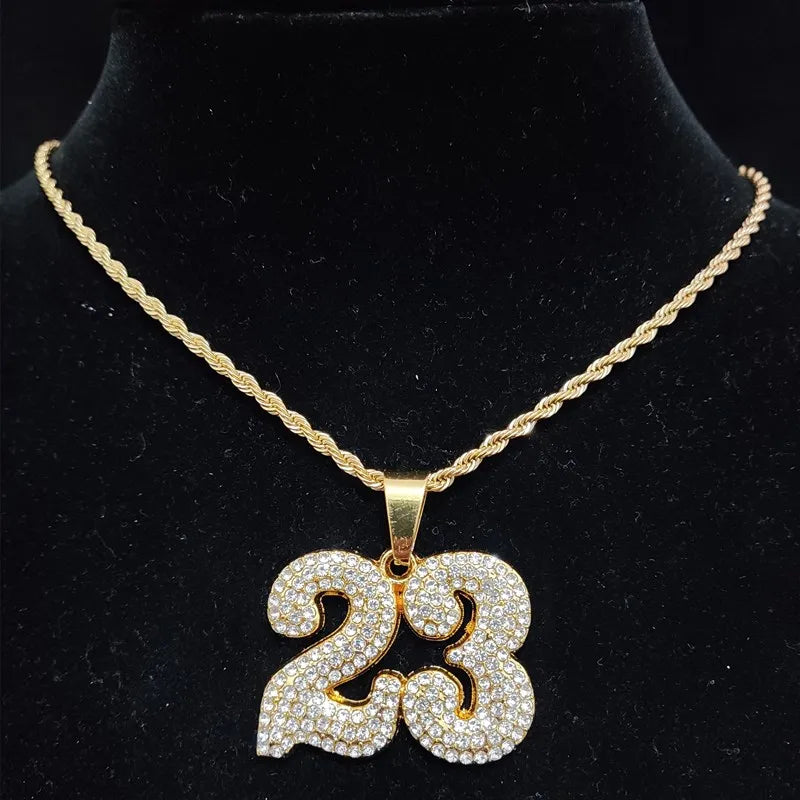 FREEME™ Hip Hop Number 23 Iced Out Pendant Necklace - Crystal Cuban Chain Unisex Jewelry