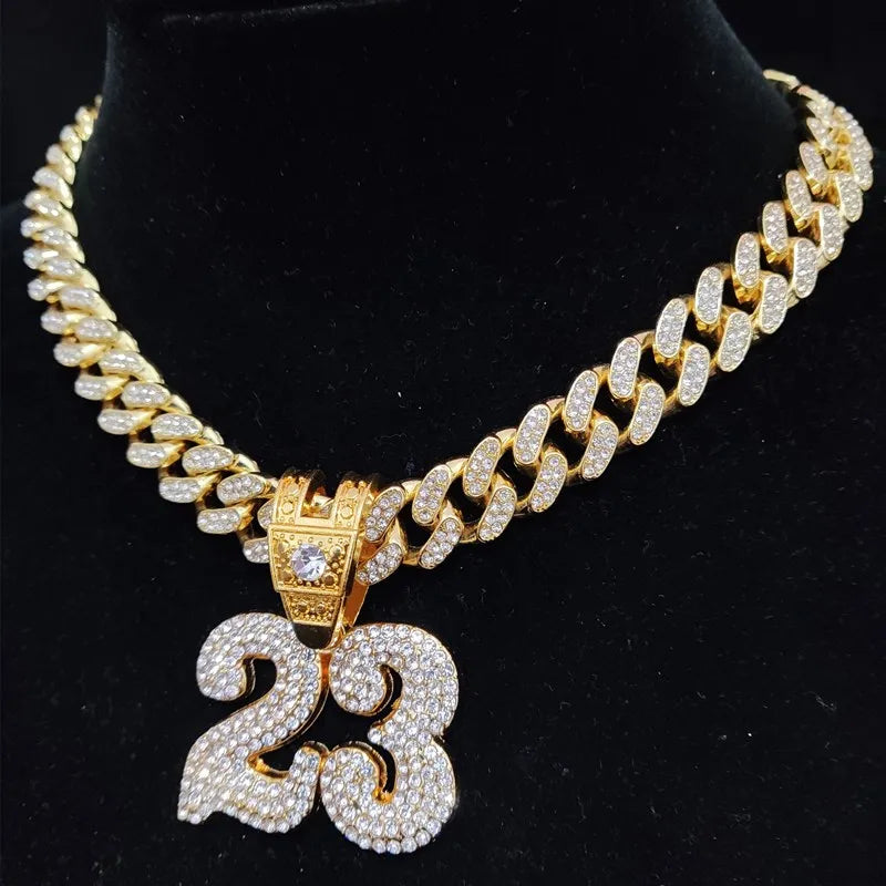 FREEME™ Hip Hop Number 23 Iced Out Pendant Necklace - Crystal Cuban Chain Unisex Jewelry