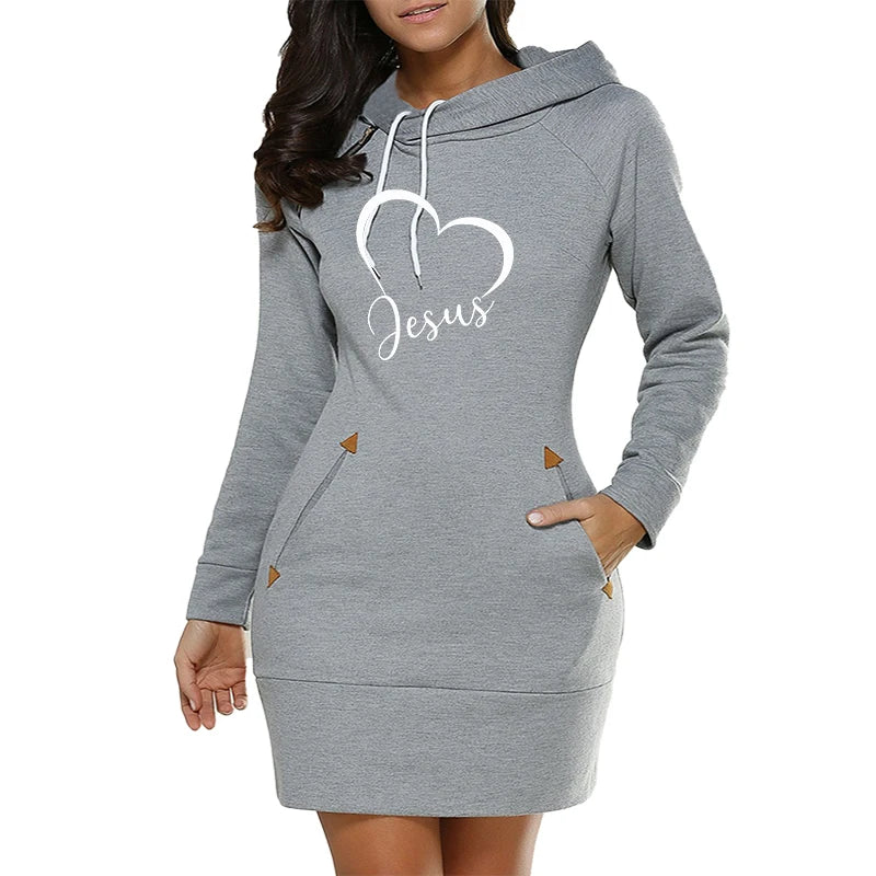 FREEME™ Women's Hooded Sweatshirt Dress - Casual Zip Neckline with Pockets