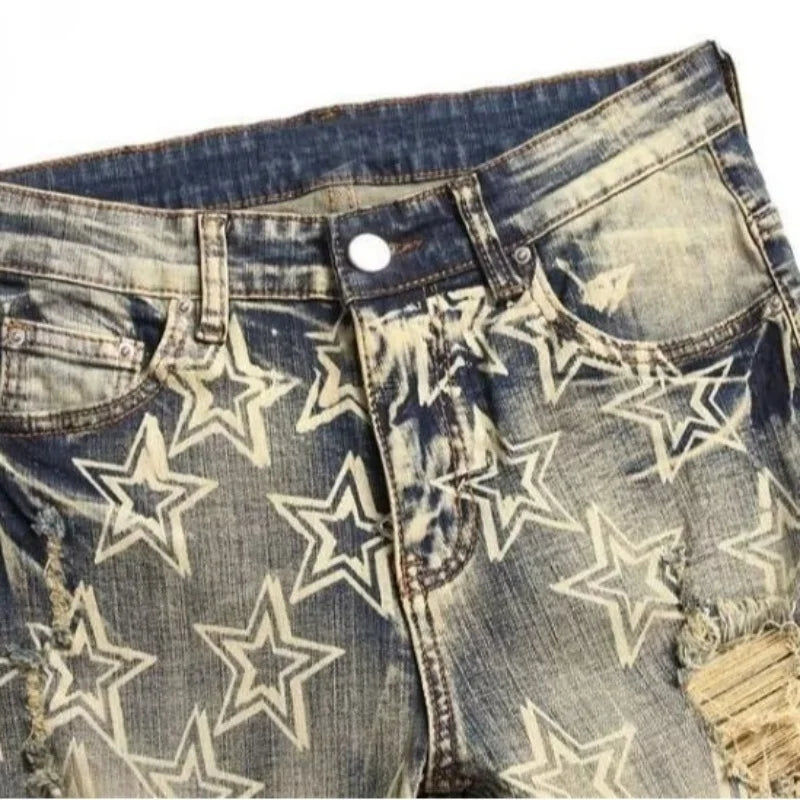 FREEME™ Men's Retro Distressed Patch Slim Fit Jeans - High Street Streetwear Denim