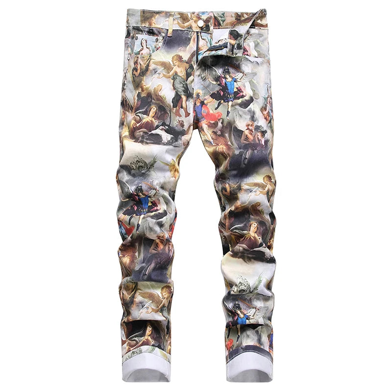 FREEME™ Men's Skinny Elastic 3D Print Jeans - Slim Fit Cotton Denim