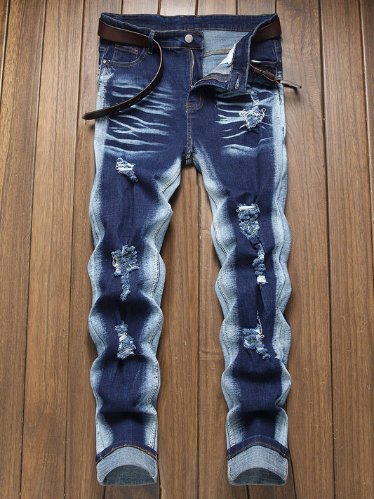 FREEME™ Men's Mid Stretch Slim Fit Ripped Jeans - Tassel Distressed Streetwear Denim