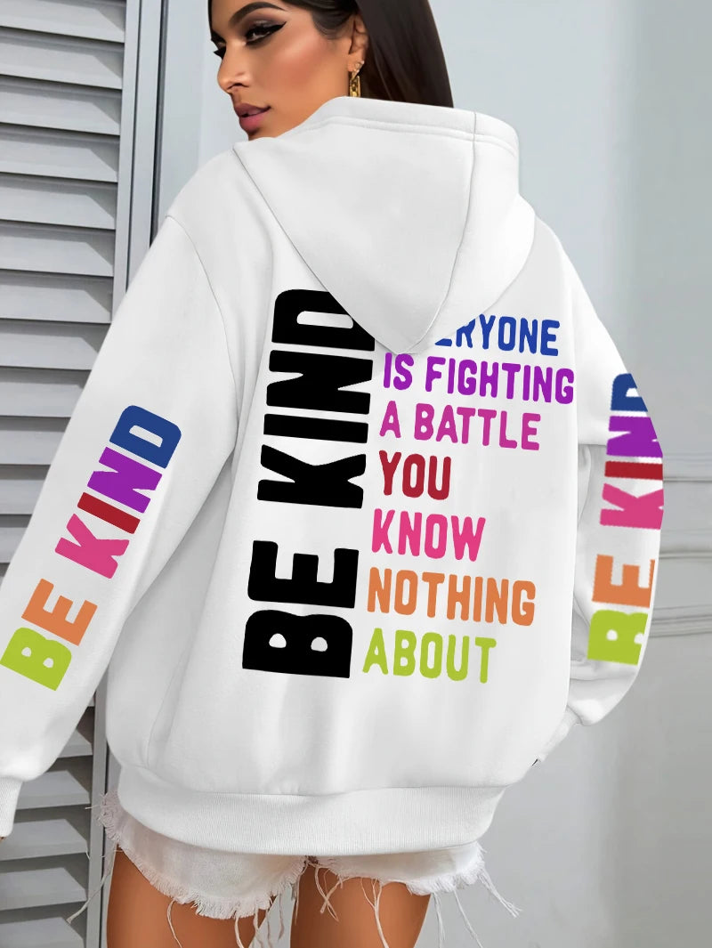 FREEME™ Be Kind Hoodie - Letter Print Fleece | Positive Vibes Streetwear