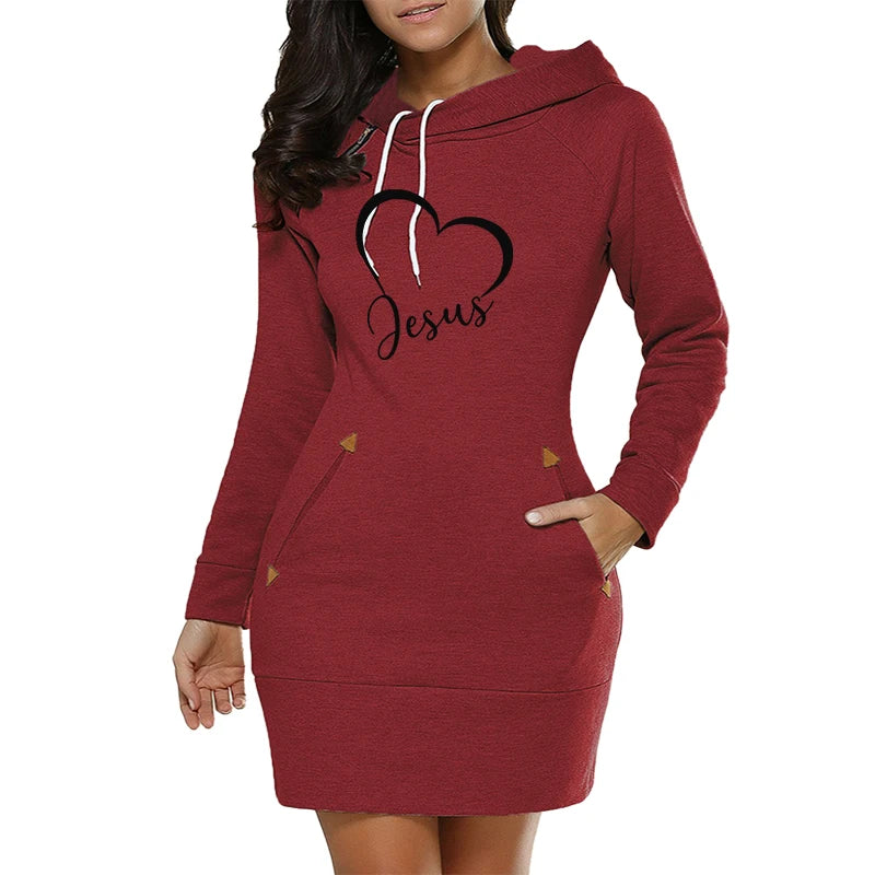 FREEME™ Women's Hooded Sweatshirt Dress - Casual Zip Neckline with Pockets