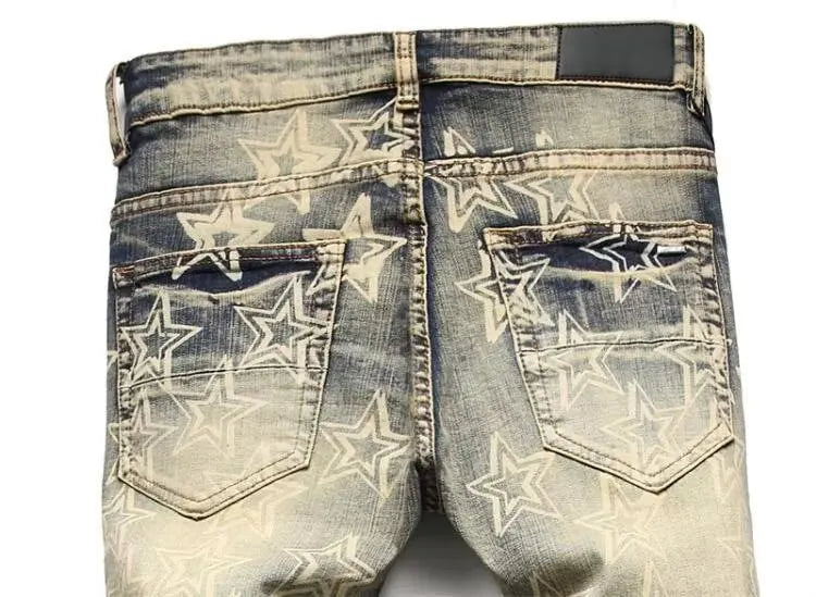 FREEME™ Men's Retro Distressed Patch Slim Fit Jeans - High Street Streetwear Denim