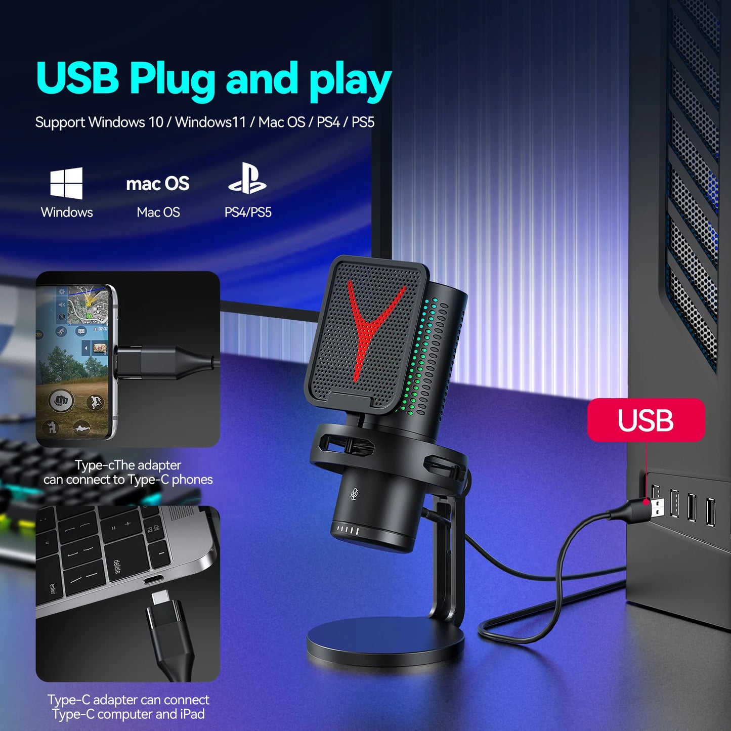 FREEME™ USB Condenser Microphone Kit - PC & Laptop Mic for Gaming, Streaming & Podcasting