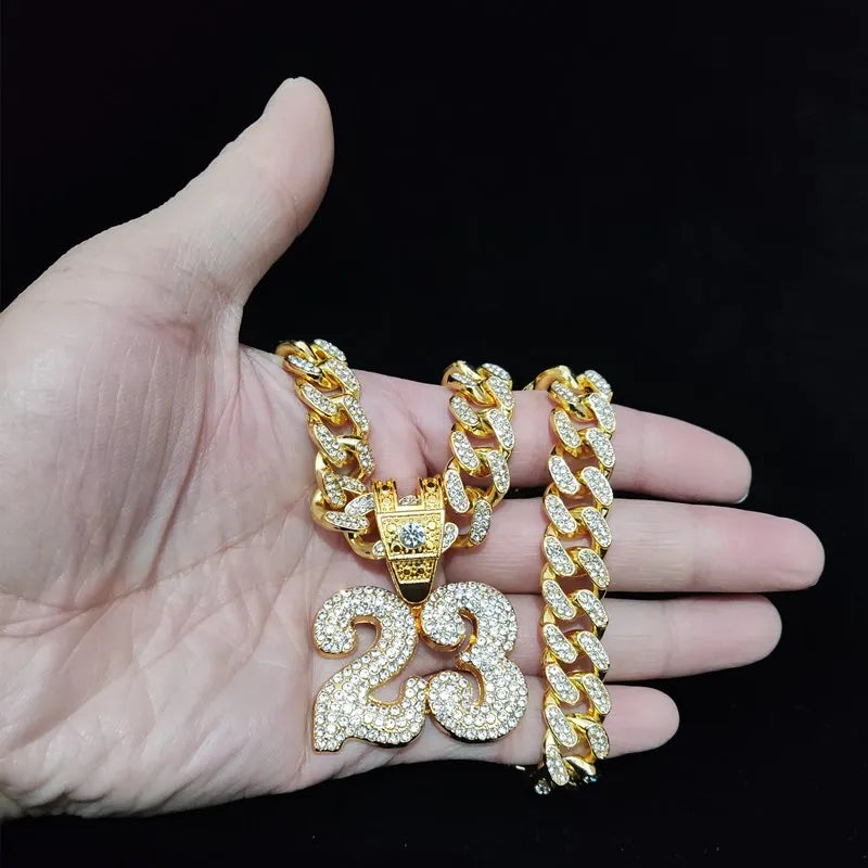 FREEME™ Hip Hop Number 23 Iced Out Pendant Necklace - Crystal Cuban Chain Unisex Jewelry