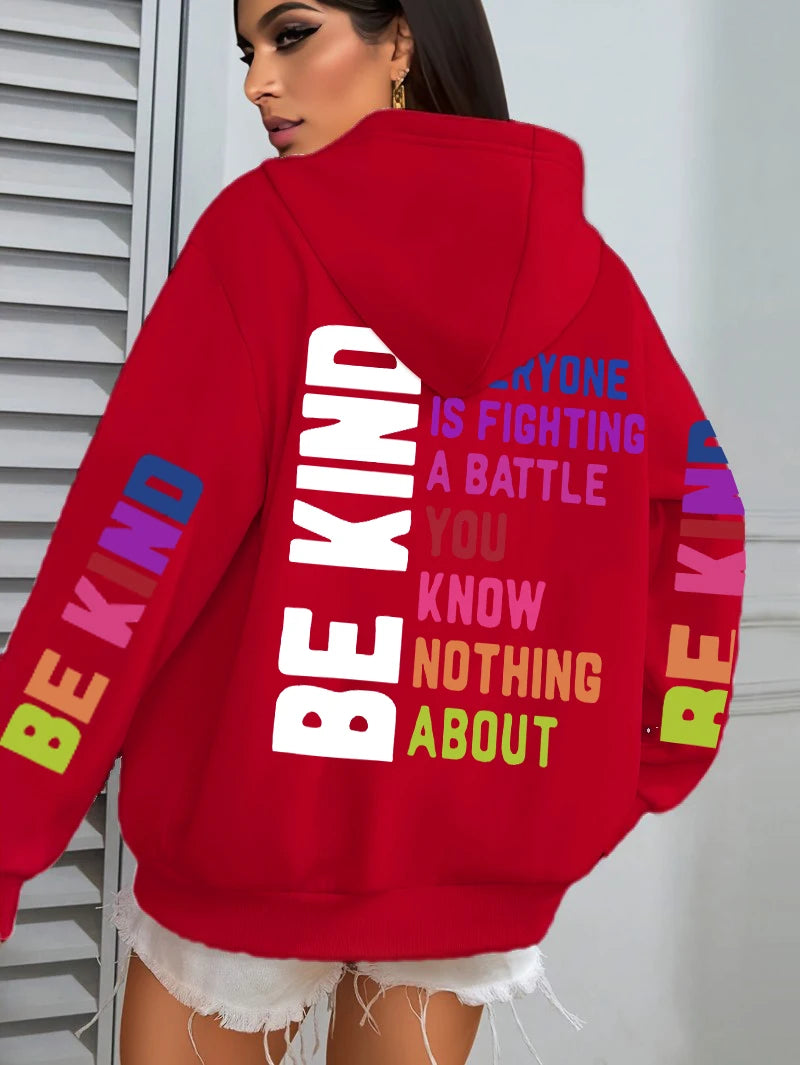 FREEME™ Be Kind Hoodie - Letter Print Fleece | Positive Vibes Streetwear