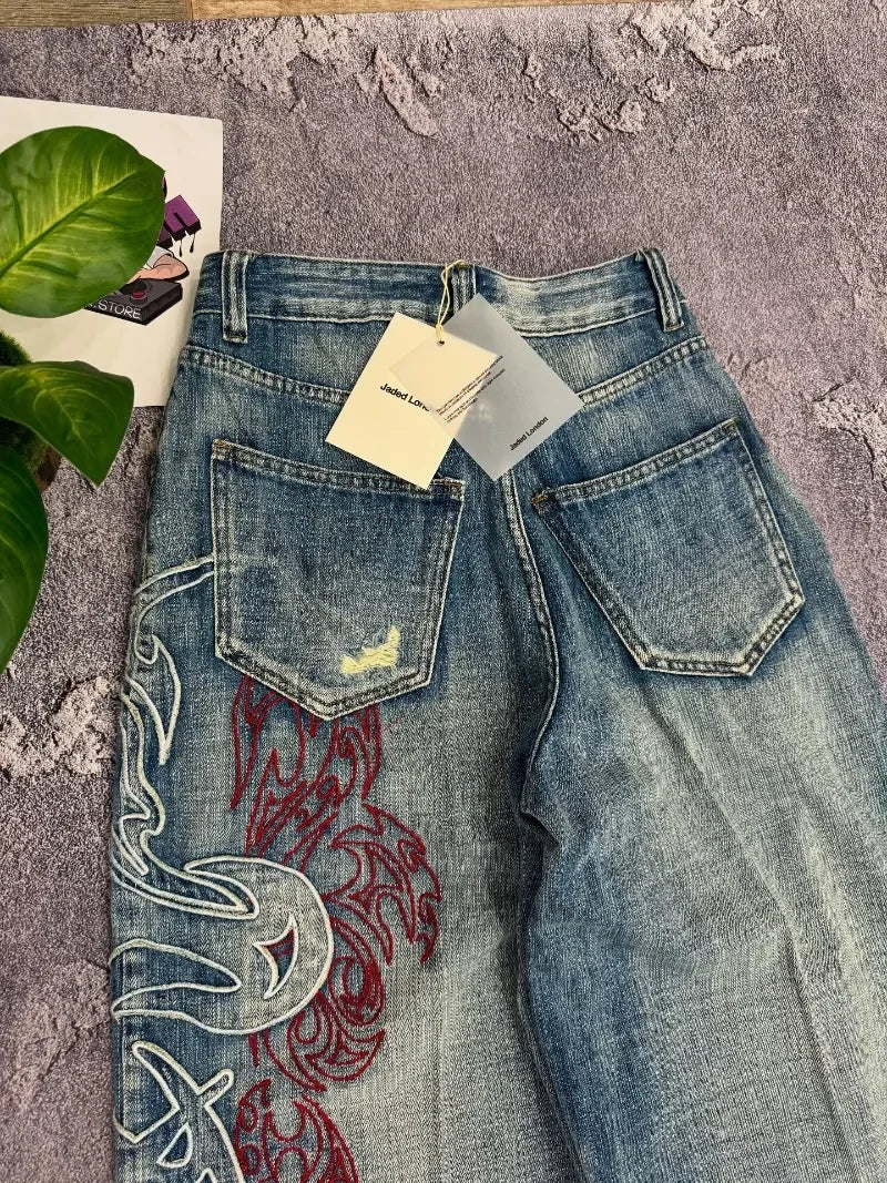 FREEME™ Y2K Baggy Jeans - Embroidery Hip Hop Vintage Wide-Leg Denim