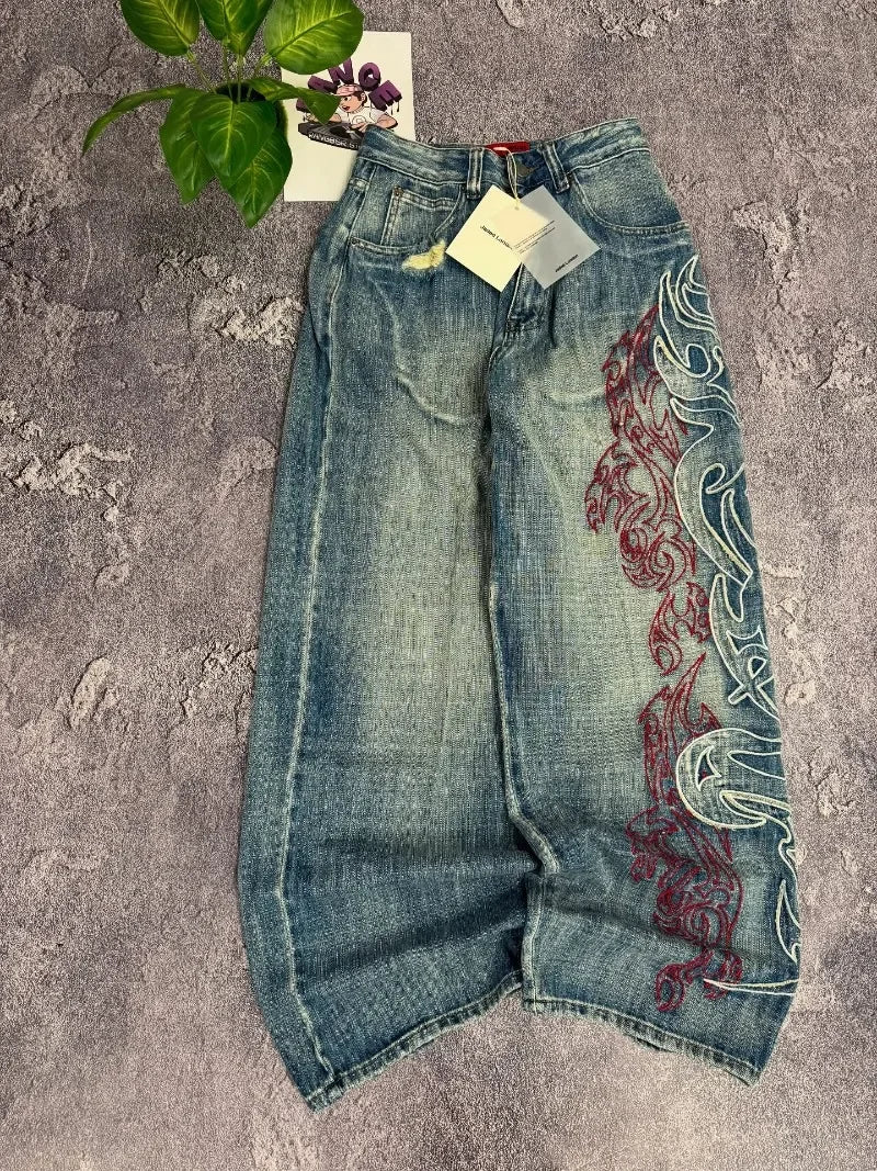 FREEME™ Y2K Baggy Jeans - Embroidery Hip Hop Vintage Wide-Leg Denim