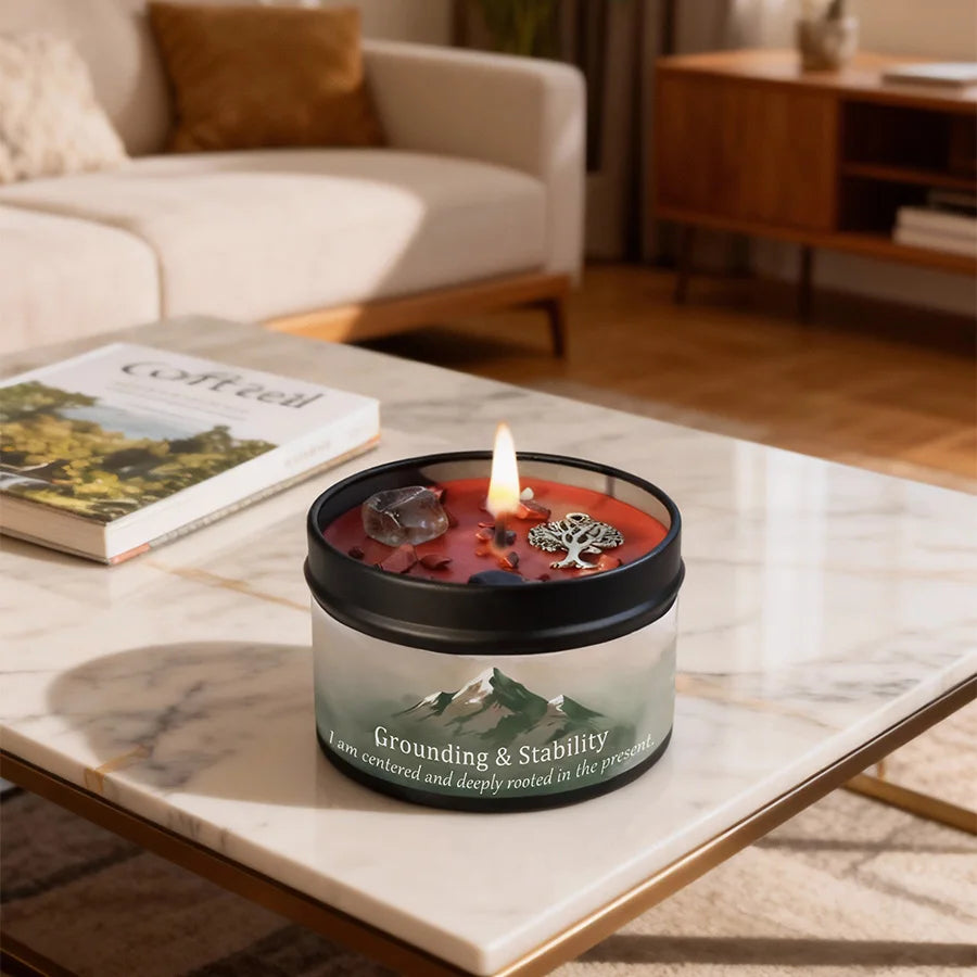 FREEME™ Vetiver & Cedarwood Crystal Candle - 3oz Grounding Scented Candle with Crystals