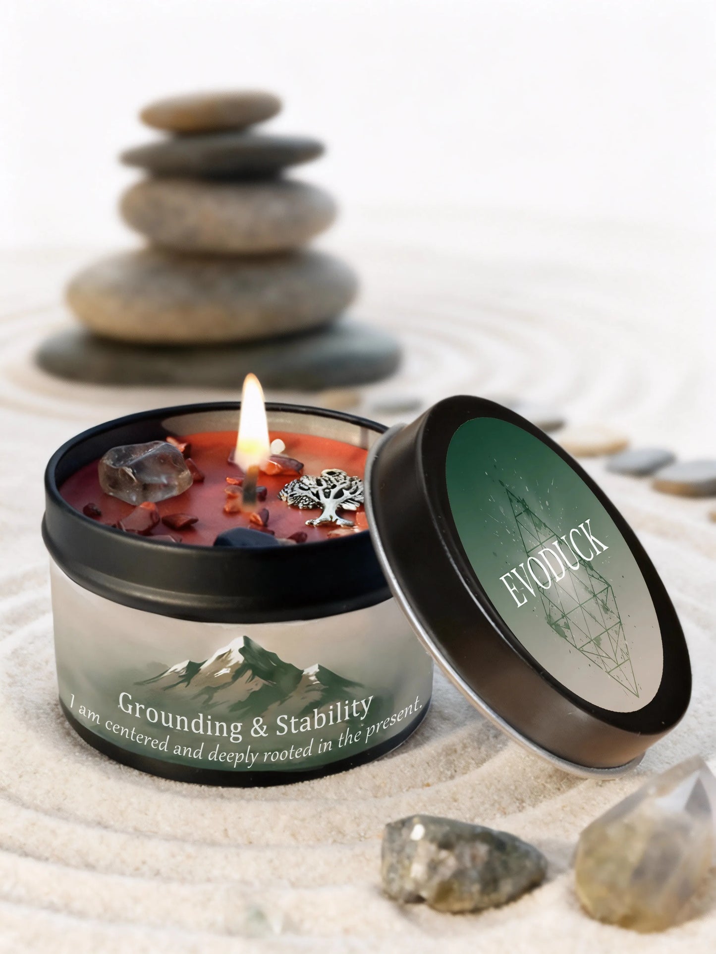FREEME™ Vetiver & Cedarwood Crystal Candle - 3oz Grounding Scented Candle with Crystals
