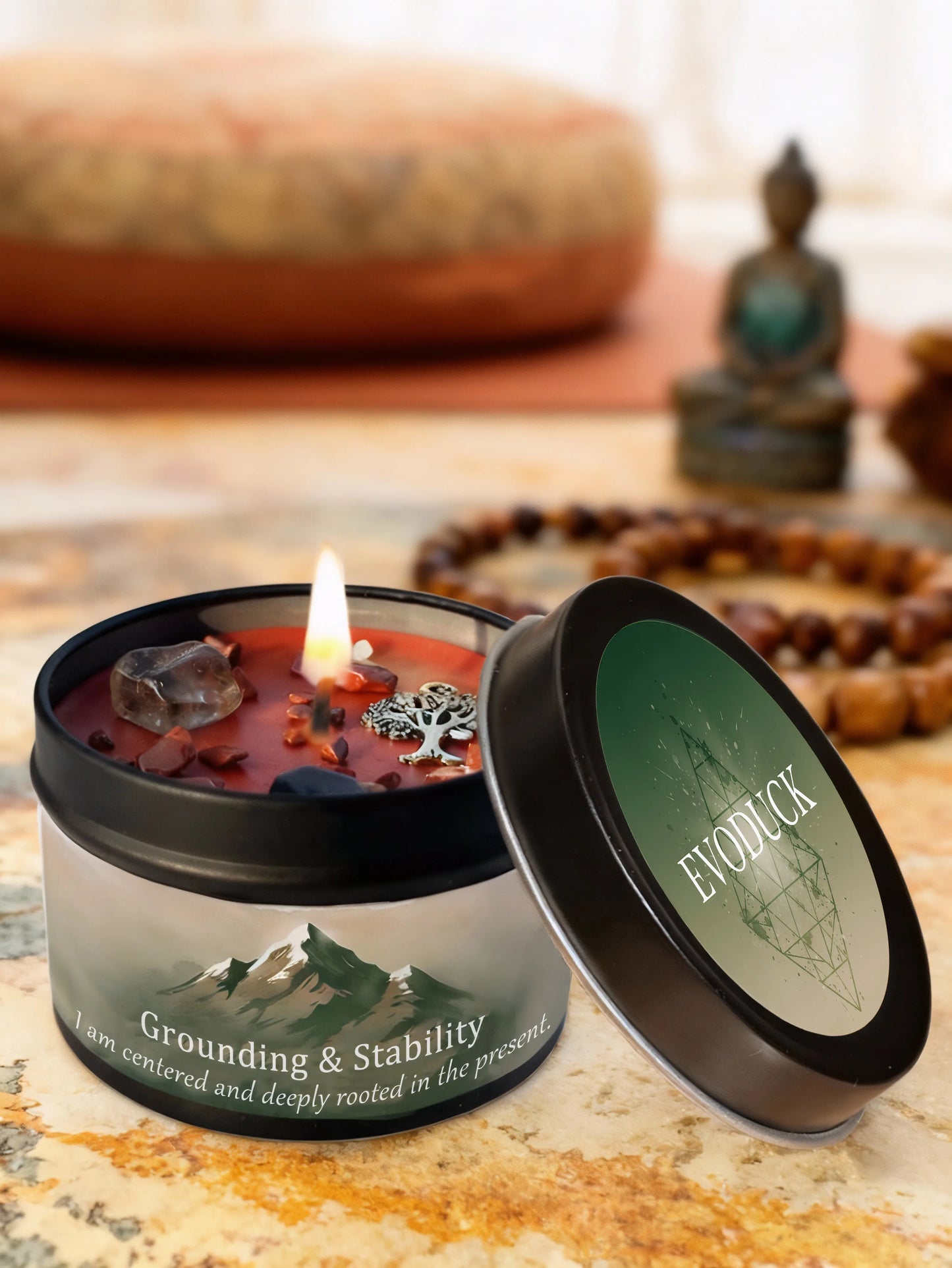 FREEME™ Vetiver & Cedarwood Crystal Candle - 3oz Grounding Scented Candle with Crystals