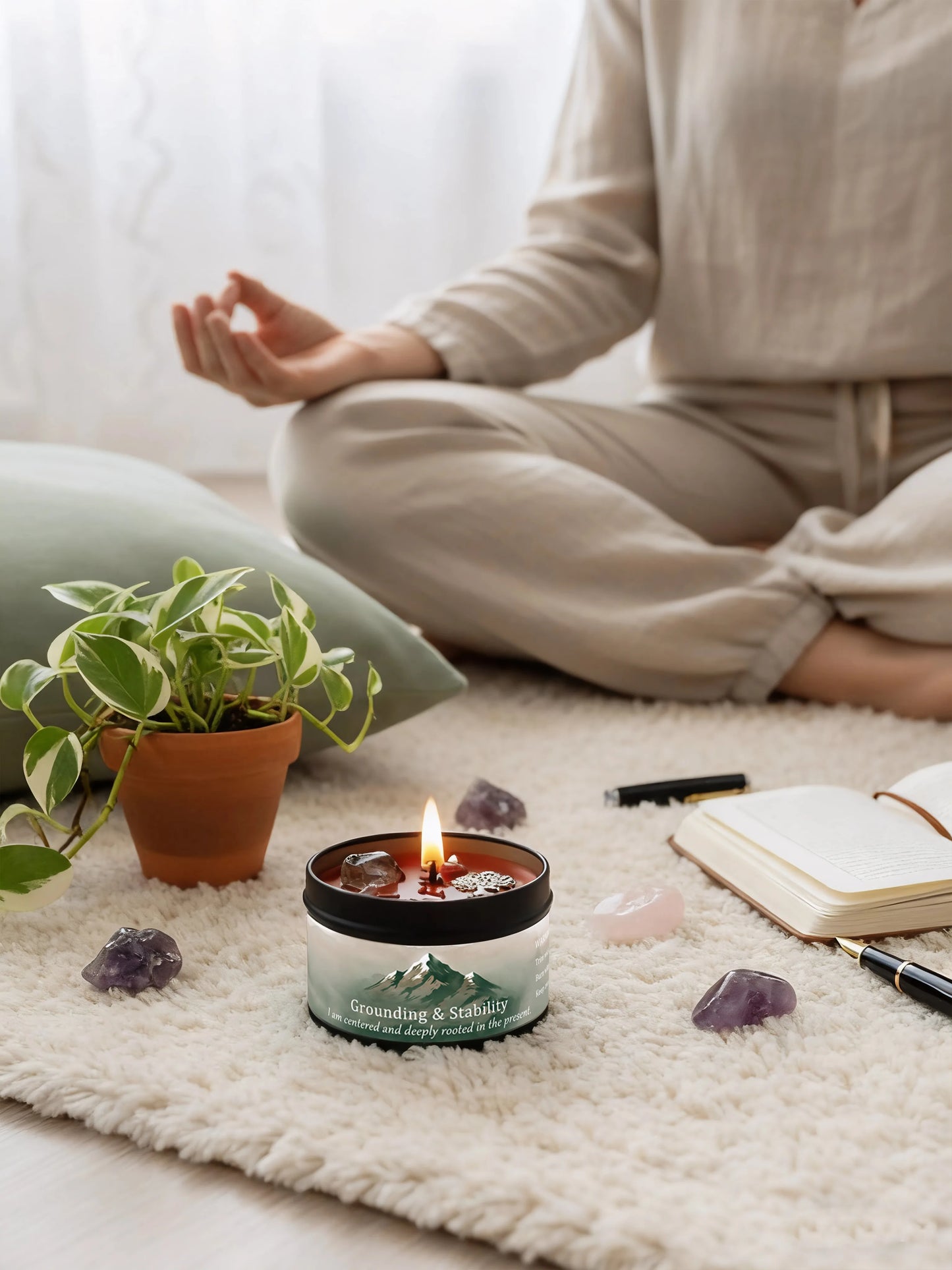 FREEME™ Vetiver & Cedarwood Crystal Candle - 3oz Grounding Scented Candle with Crystals