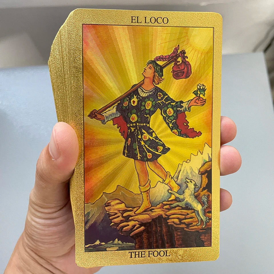 FREEME™ Golden Foil Bilingual Tarot Card Deck - English & Spanish Divination Set with Guide