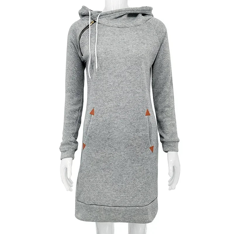 FREEME™ Women's Hooded Sweatshirt Dress - Casual Zip Neckline with Pockets