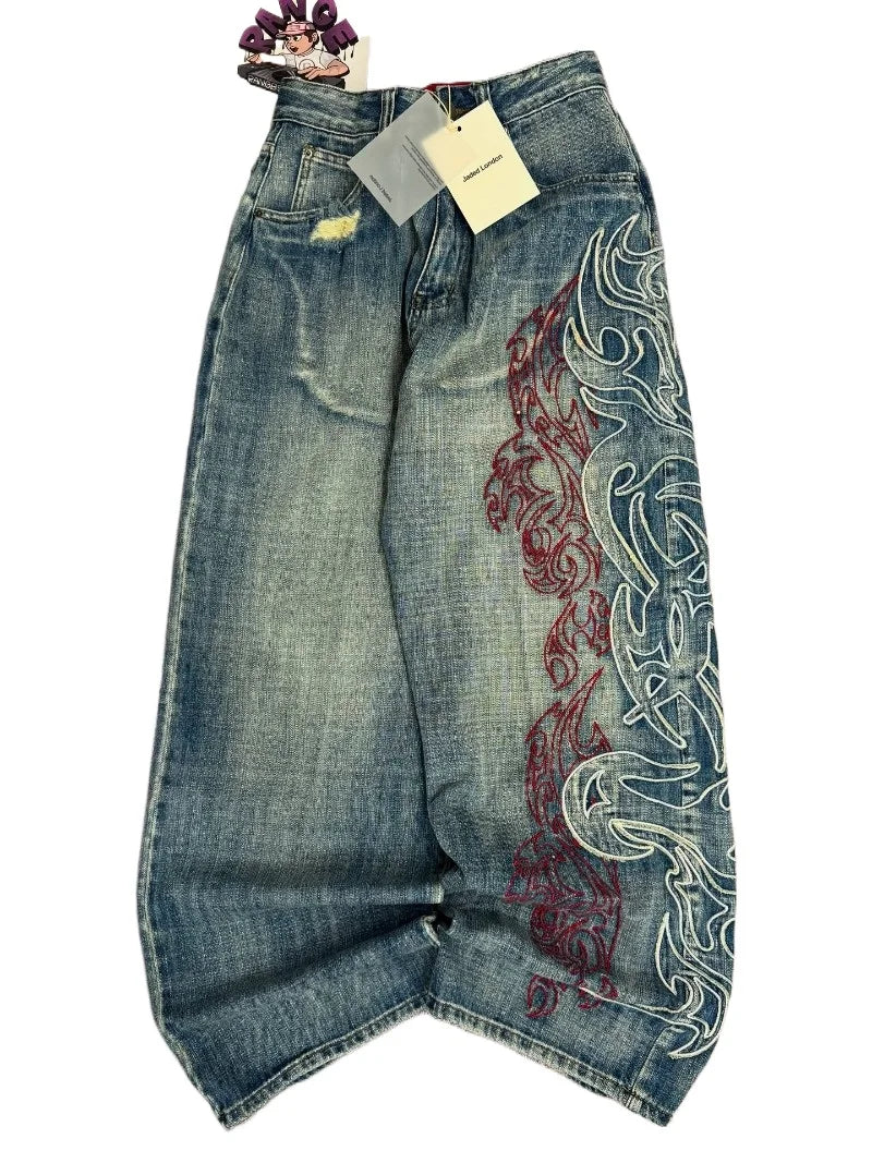 FREEME™ Y2K Baggy Jeans - Embroidery Hip Hop Vintage Wide-Leg Denim