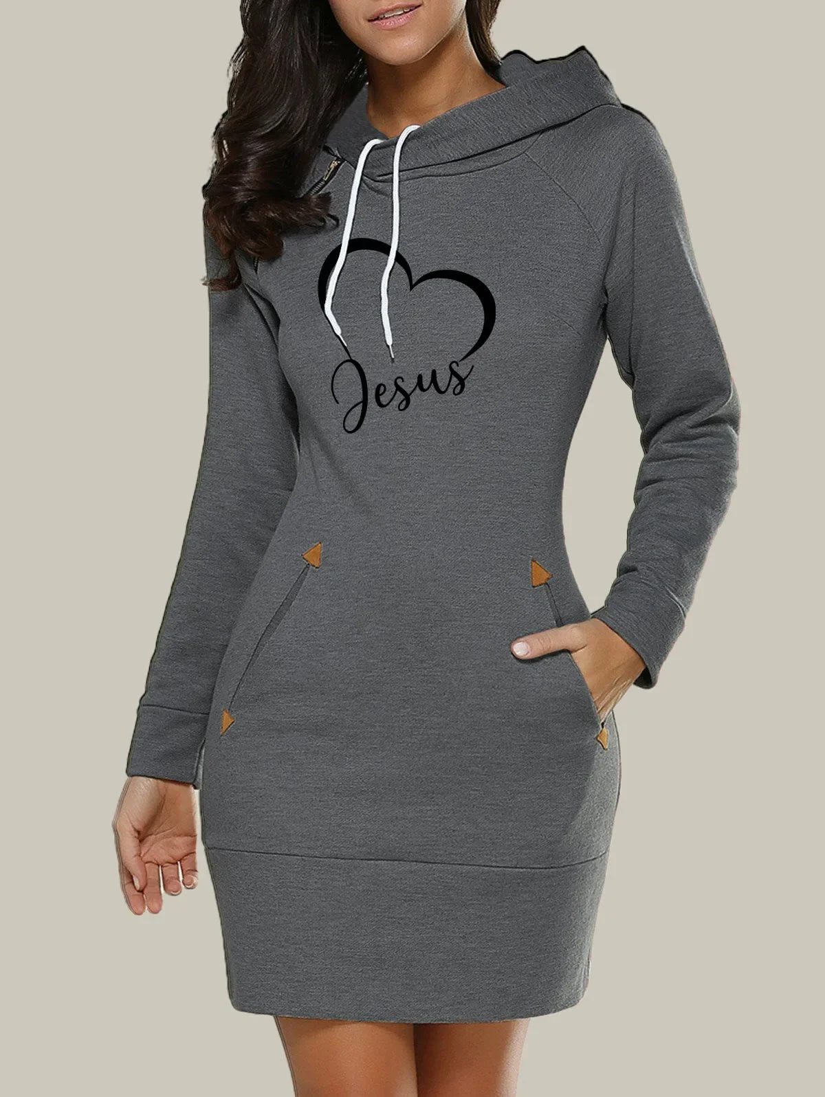 FREEME™ Women's Hooded Sweatshirt Dress - Casual Zip Neckline with Pockets