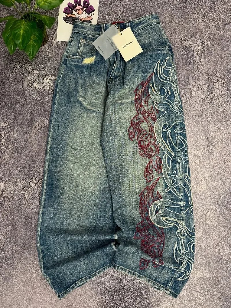 FREEME™ Y2K Baggy Jeans - Embroidery Hip Hop Vintage Wide-Leg Denim