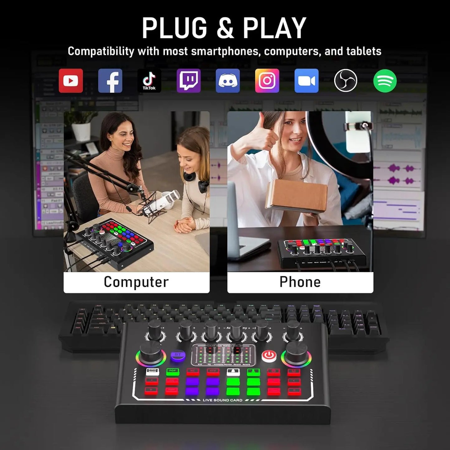 FREEME™ Live Sound Card & BM-800 Microphone Broadcast Set - YouTube, Podcast & Streaming Kit