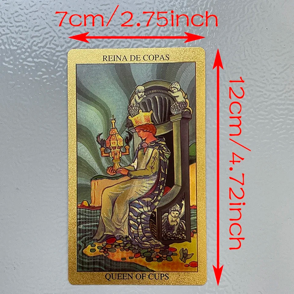 FREEME™ Golden Foil Bilingual Tarot Card Deck - English & Spanish Divination Set with Guide