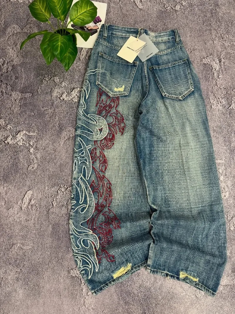FREEME™ Y2K Baggy Jeans - Embroidery Hip Hop Vintage Wide-Leg Denim