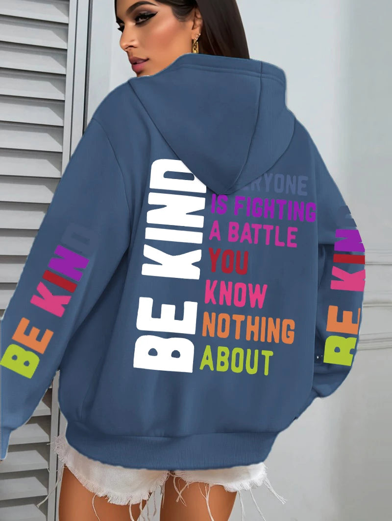FREEME™ Be Kind Hoodie - Letter Print Fleece | Positive Vibes Streetwear