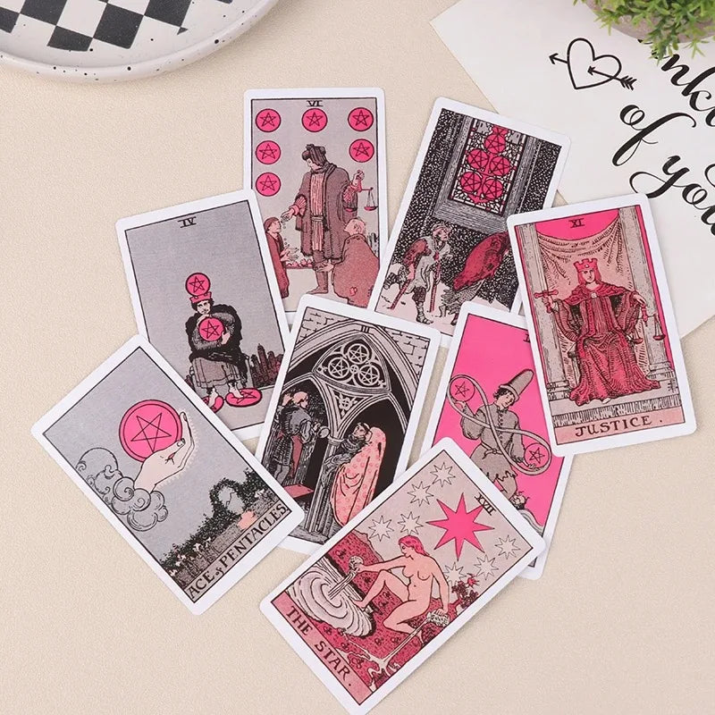 FREEME™ Pink Rider Waite Tarot Card Deck - Beginner Divination & Fortune Telling Set
