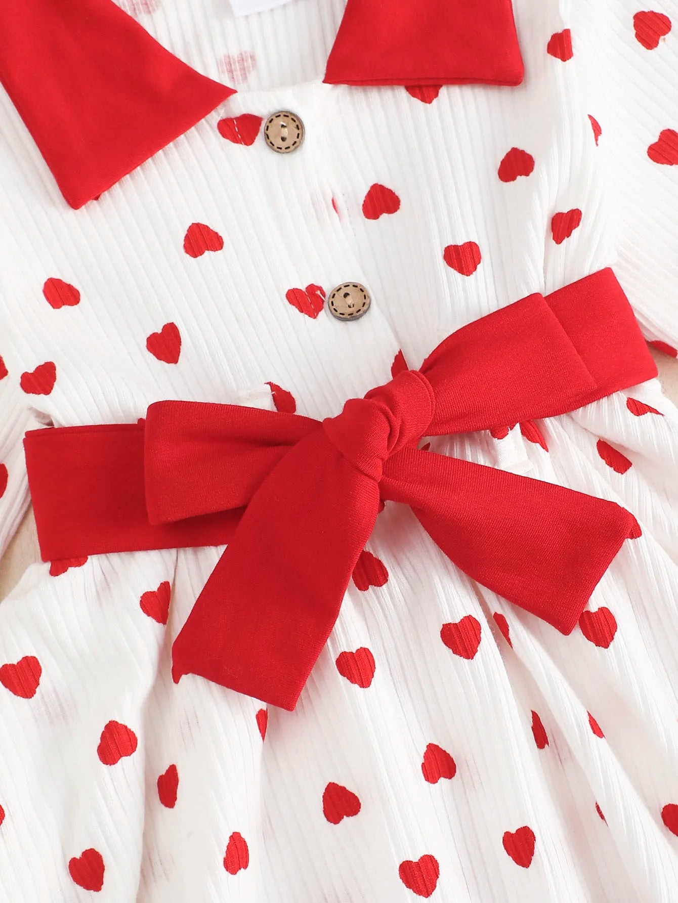 FREEME™ Toddler Girl Heart Print Long Sleeve Ruffle Dress - Infant Children's Clothing with Belt
