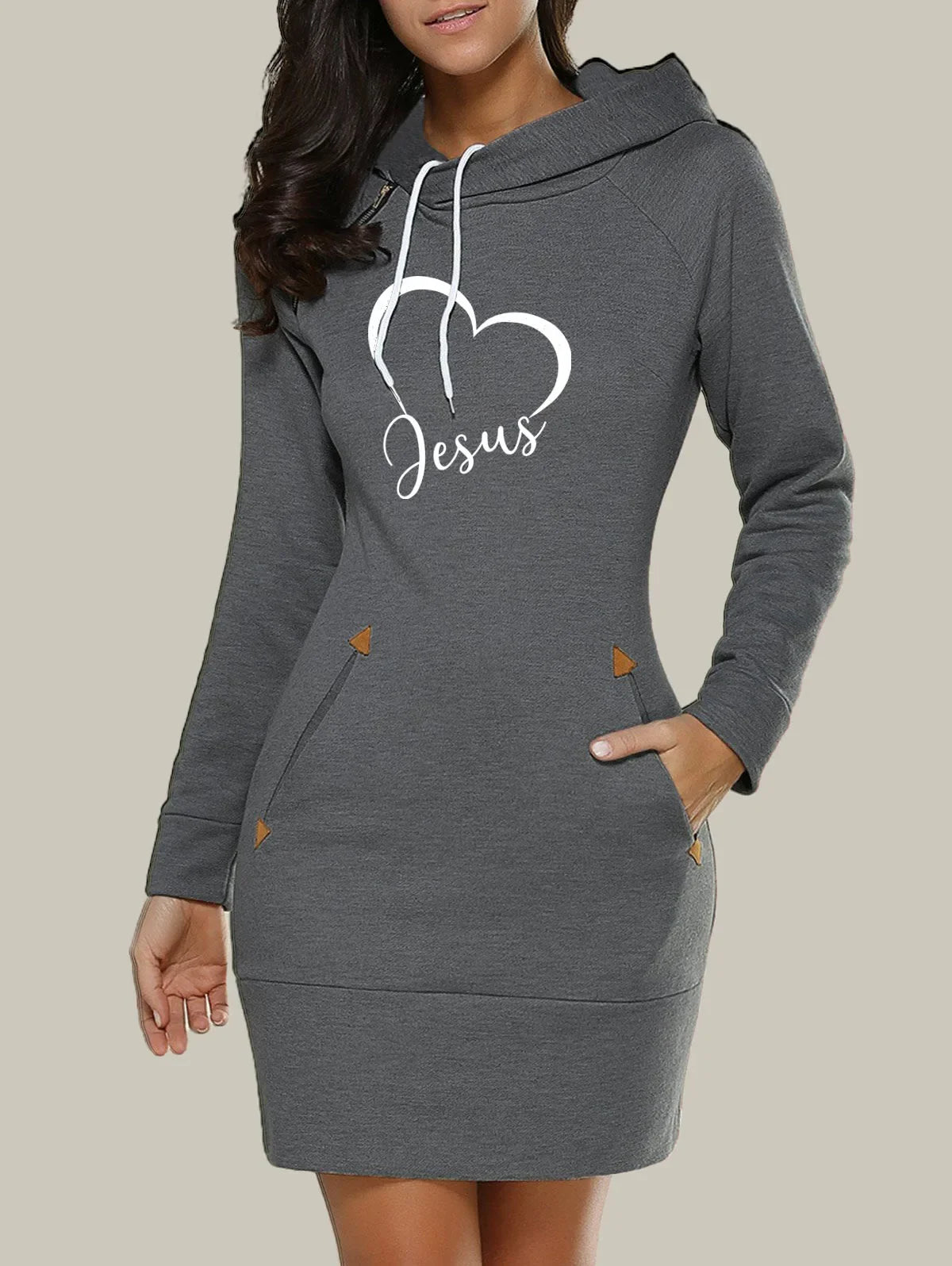 FREEME™ Women's Hooded Sweatshirt Dress - Casual Zip Neckline with Pockets